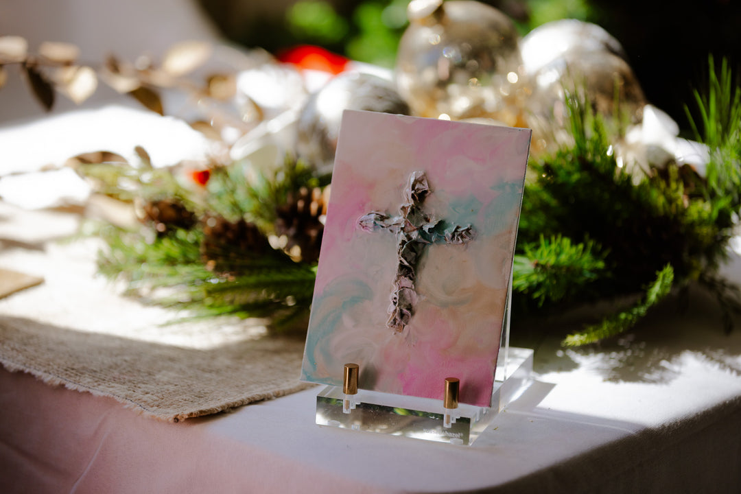 Pastel Cross With Easel