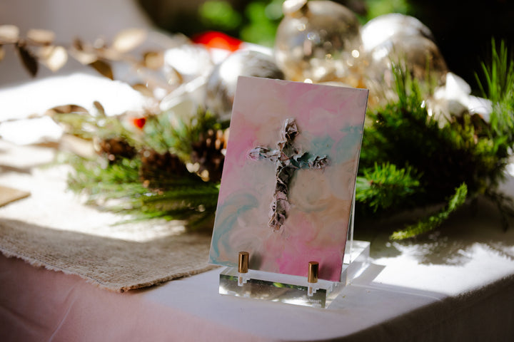 Pastel Cross With Easel