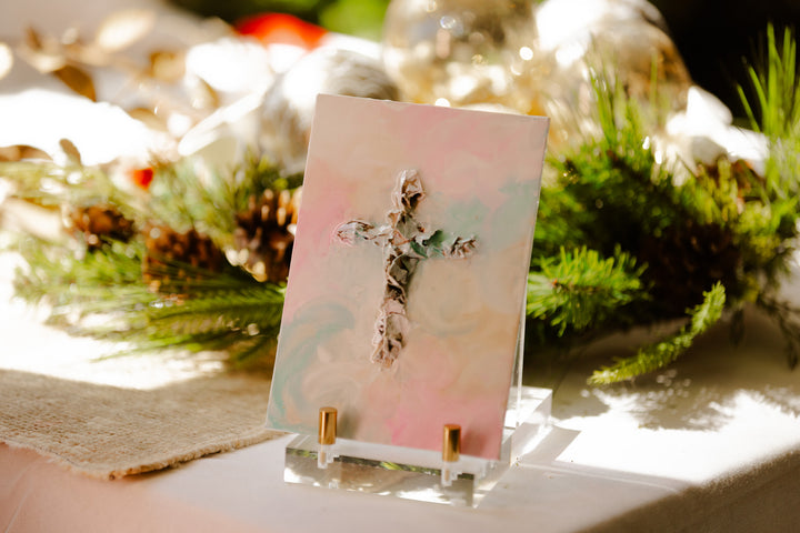 Pastel Cross With Easel