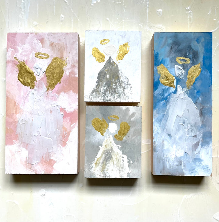 angels on wood block